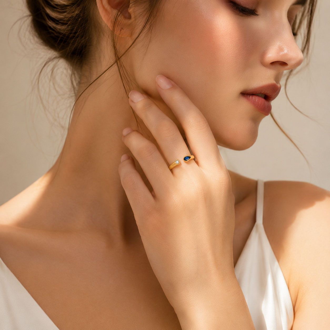 Adjustable Birthstone(September) Open Ring Set 18K Gold Plated Stainless Steel Minimalist Dainty Stackable Gemstone Rings Personalized Jewelry Gift Box Included Everyday Wear Gift