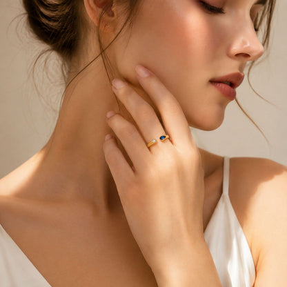 Adjustable Birthstone(September) Open Ring Set 18K Gold Plated Stainless Steel Minimalist Dainty Stackable Gemstone Rings Personalized Jewelry Gift Box Included Everyday Wear Gift