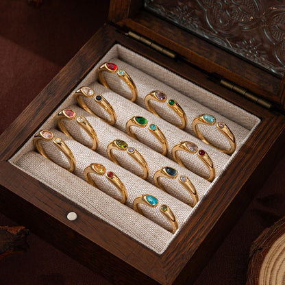 Adjustable Birthstone(September) Open Ring Set 18K Gold Plated Stainless Steel Minimalist Dainty Stackable Gemstone Rings Personalized Jewelry Gift Box Included Everyday Wear Gift