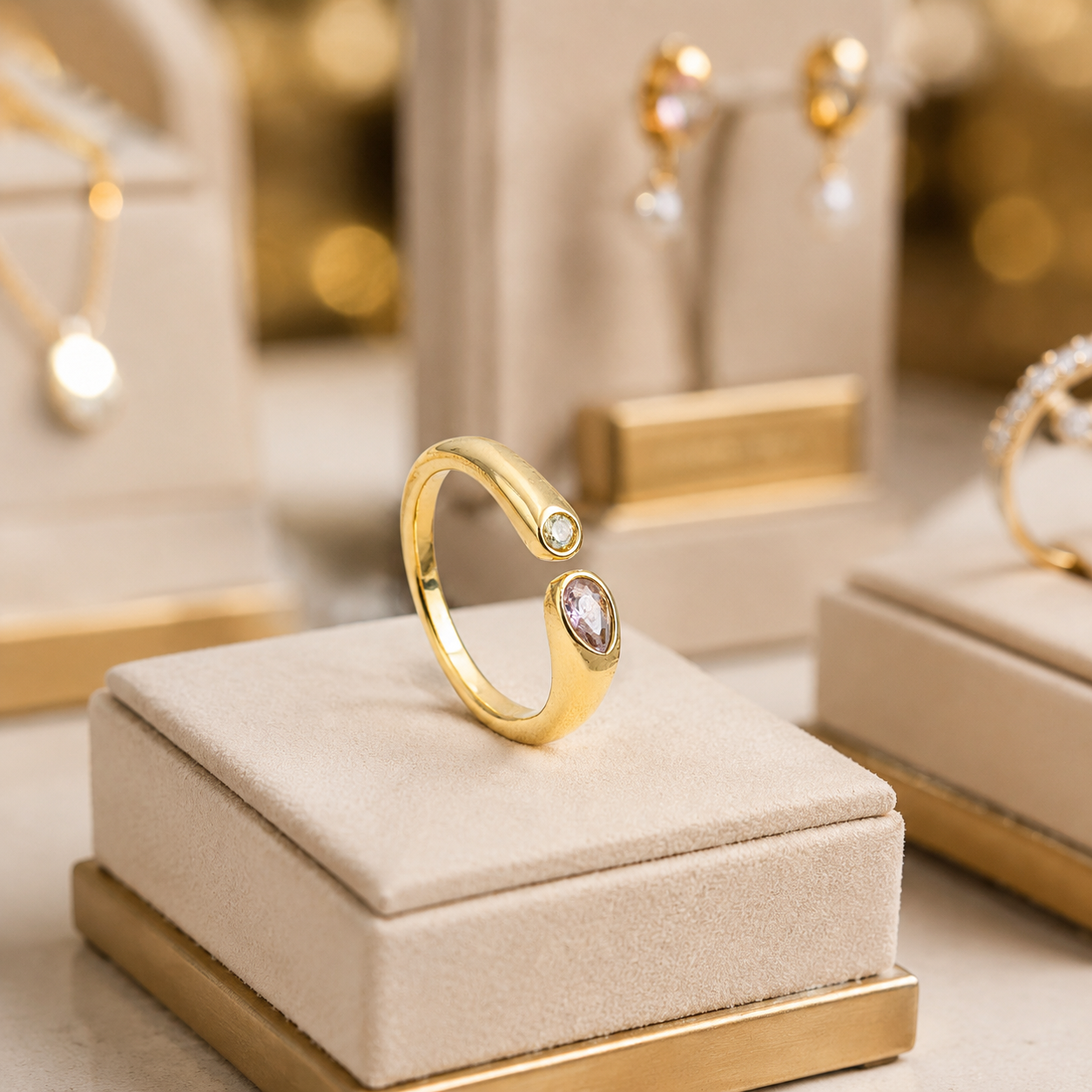 Adjustable Birthstone(October) Open Ring Set 18K Gold Plated Stainless Steel Minimalist Dainty Stackable Gemstone Rings Personalized Jewelry Gift Box Included Everyday Wear Gift