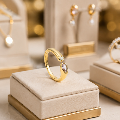 Adjustable Birthstone(October) Open Ring Set 18K Gold Plated Stainless Steel Minimalist Dainty Stackable Gemstone Rings Personalized Jewelry Gift Box Included Everyday Wear Gift