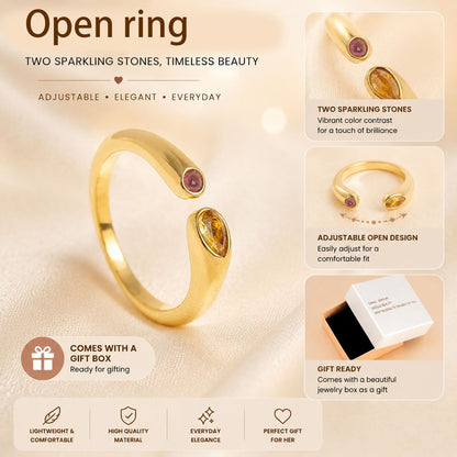 Adjustable Birthstone(November) Open Ring Set 18K Gold Plated Stainless Steel Minimalist Dainty Stackable Gemstone Rings Personalized Jewelry Gift Box Included Everyday Wear Gift