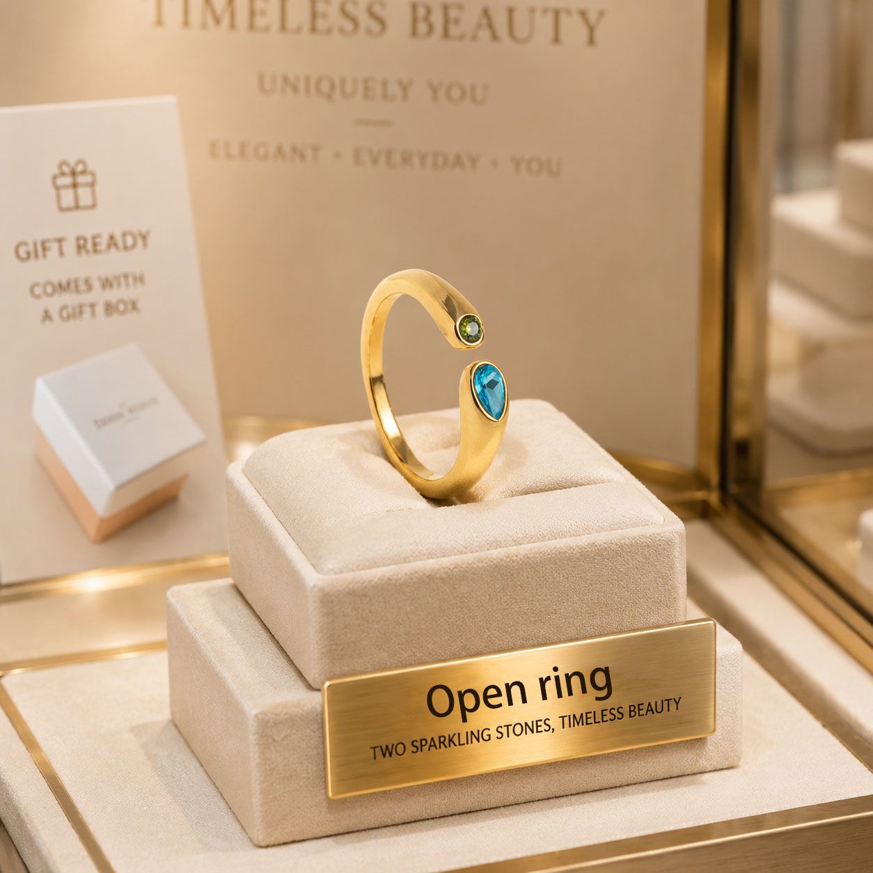 Adjustable Birthstone(December) Open Ring Set 18K Gold Plated Stainless Steel Minimalist Dainty Stackable Gemstone Rings Personalized Jewelry Gift Box Included Everyday Wear Gift