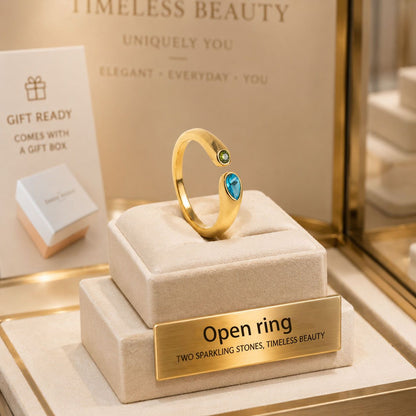 Adjustable Birthstone(December) Open Ring Set 18K Gold Plated Stainless Steel Minimalist Dainty Stackable Gemstone Rings Personalized Jewelry Gift Box Included Everyday Wear Gift