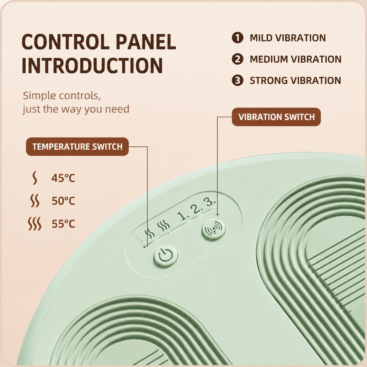 Beige USB Heated Foot Massager Foot Warmer Mat Electric Foot Heating Pad with Vibration Modes 3 Heat Levels 45C 50C 55C for Home Office Winter Comfort Portable Compact Design