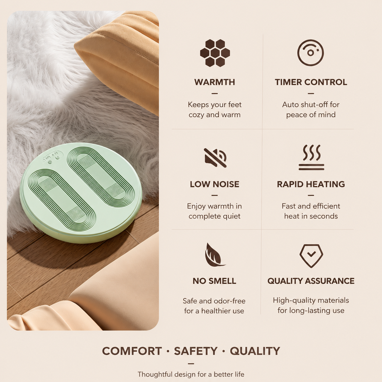 Green USB Heated Foot Massager Foot Warmer Mat Electric Foot Heating Pad with Vibration Modes 3 Heat Levels 45C 50C 55C for Home Office Winter Comfort Portable Compact Design