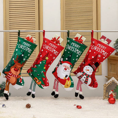 Snowman Hanging Stocking - Festive Red Snowman Design Hanging Sock with Dangling Legs Plush Holiday Fireplace Tree Decoration Gift Storage Bag for Home Seasonal Decor