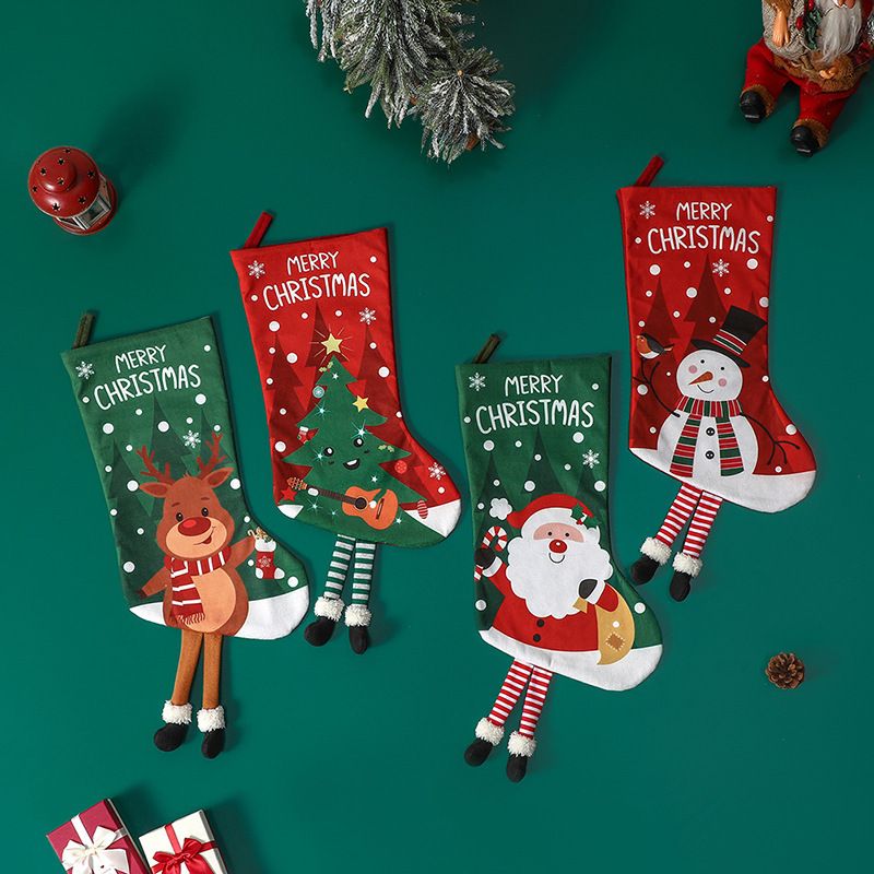 Snowman Hanging Stocking - Festive Red Snowman Design Hanging Sock with Dangling Legs Plush Holiday Fireplace Tree Decoration Gift Storage Bag for Home Seasonal Decor