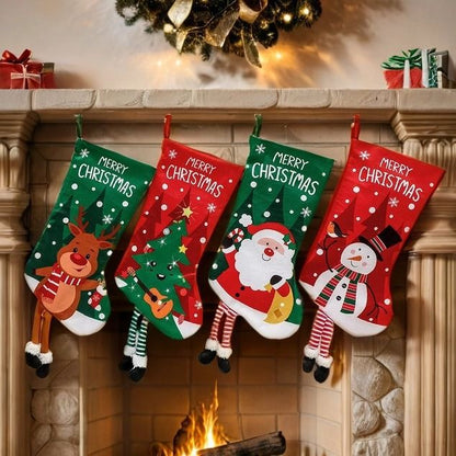 Snowman Hanging Stocking - Festive Red Snowman Design Hanging Sock with Dangling Legs Plush Holiday Fireplace Tree Decoration Gift Storage Bag for Home Seasonal Decor