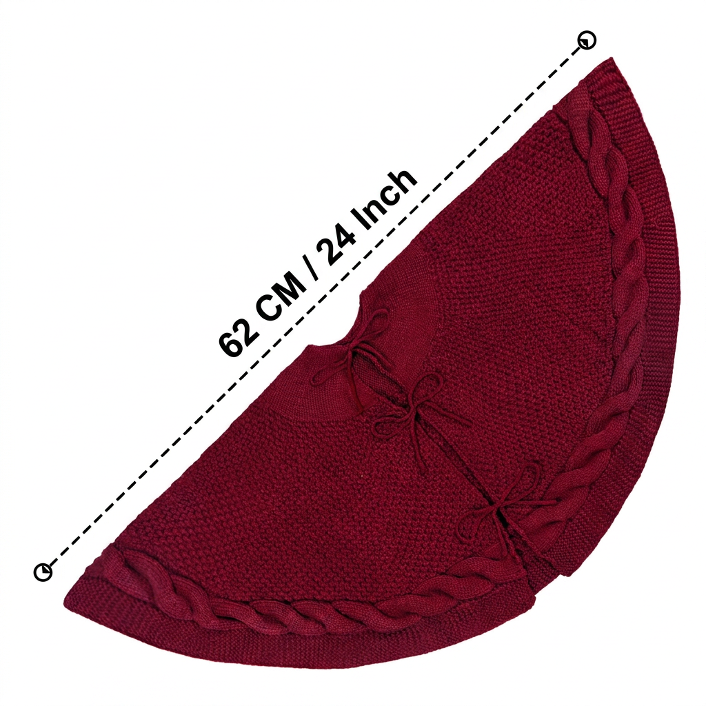 Knitted Christmas Tree Skirt 24 Inch Red Round Tree Base Cover with Cable Knit Border Soft Holiday Tree Skirt Rustic Christmas Decor for Home Fireplace Party Festive Gift Display