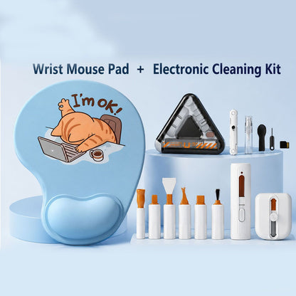 Wrist Support Mouse Pad and (Black) Desk Cleaning Kit Combo Set Ergonomic Gel Wrist Rest with Screen Keyboard Cleaning Tools for Office Home Gaming Desk Setup