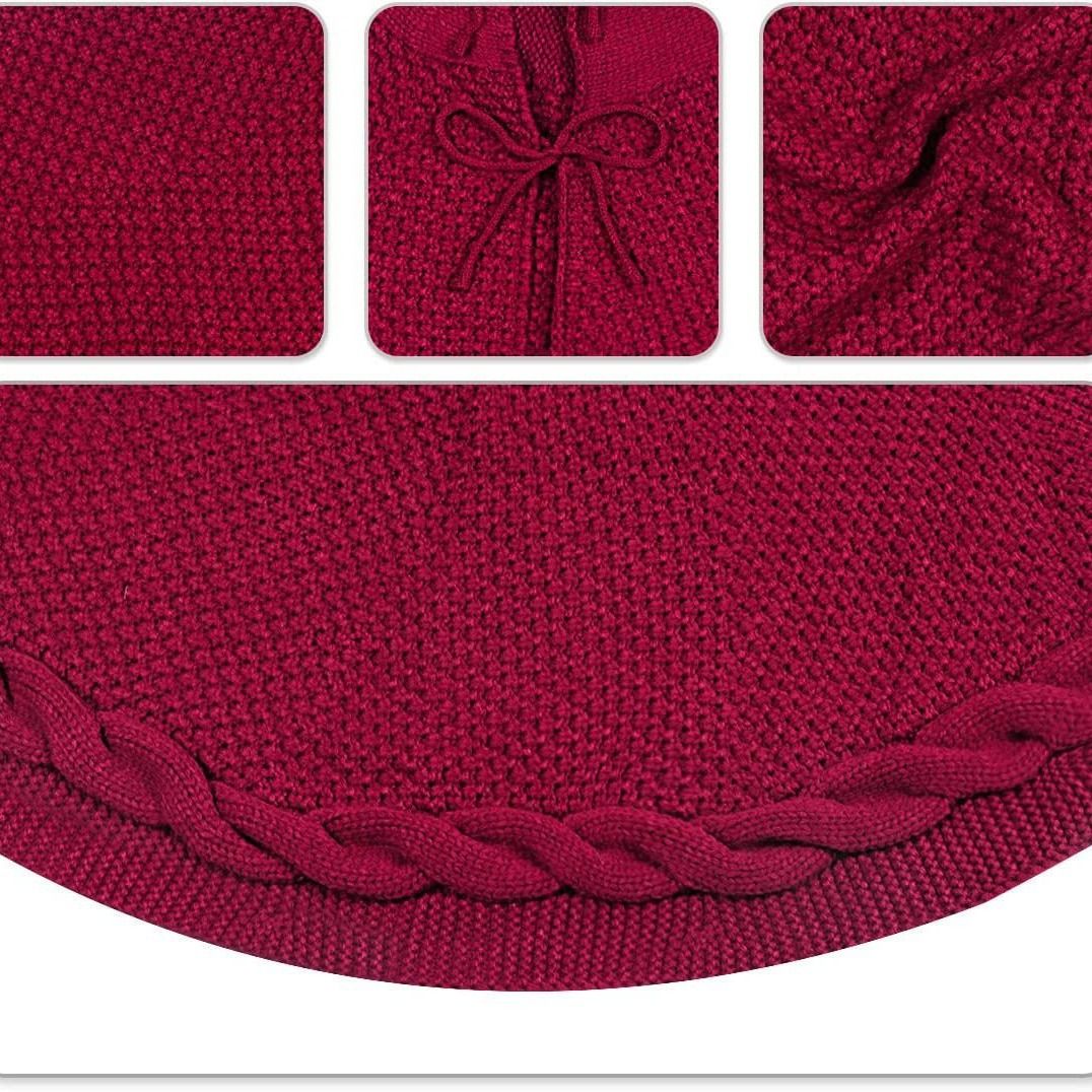 Knitted Christmas Tree Skirt & Santa Stocking Combo Set Festive Holiday Home Decor Reusable Xmas Decoration Fireplace Tree Base Cover Gift Ready Seasonal Ornament