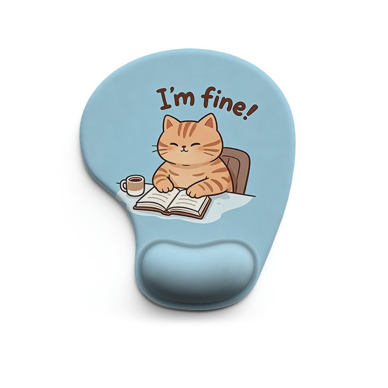 Ergonomic Gel Wrist Support Mouse Pad Cat reading pattern (I'm fine!)  Soft Silicone Wrist Rest Desk Accessory for Office Home Gaming Comfortable Non Slip Ergonomic Computer Use