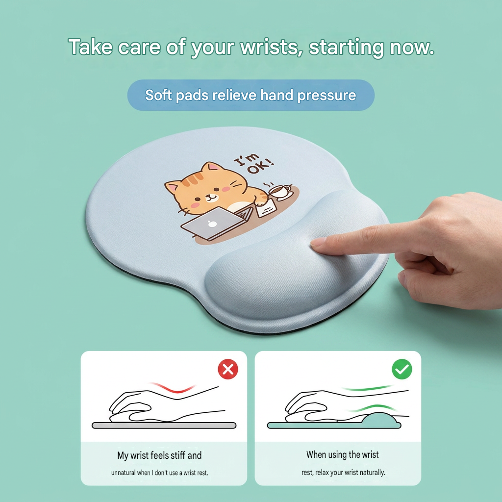 Ergonomic Gel Wrist Support Mouse Pad Cat reading pattern (I'm fine!)  Soft Silicone Wrist Rest Desk Accessory for Office Home Gaming Comfortable Non Slip Ergonomic Computer Use