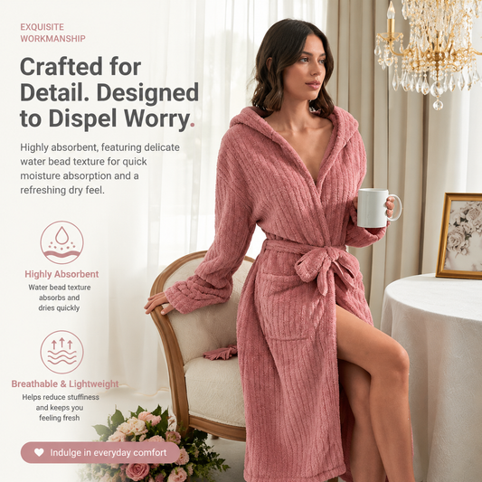 Women's Pink Coral Fleece Hooded Bathrobe (L)- Soft Plush Long Sleeve Wrap Robe with Tie Belt, Highly Absorbent Loungewear for Home Spa and Winter Sleepwear