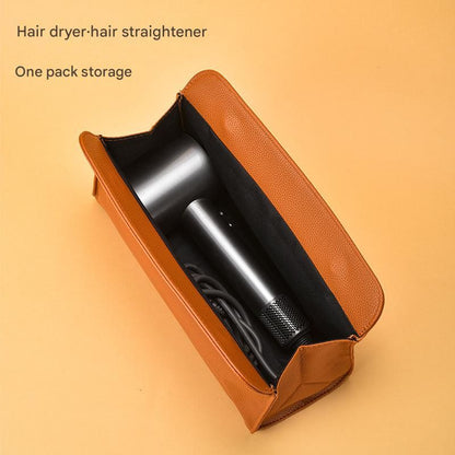 Black Hair Dryer Storage Bag - Faux Leather Travel Organizer with Magnetic Closure, Waterproof Heat Resistant Pouch for Straighteners Curling Irons and Styling Tools