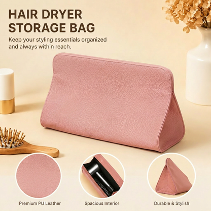 Pink Hair Dryer Storage Bag - Faux Leather Travel Organizer with Magnetic Closure, Waterproof Heat Resistant Pouch for Straighteners Curling Irons and Styling Tools