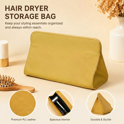 Yellow Hair Dryer Storage Bag - Faux Leather Travel Organizer with Magnetic Closure, Waterproof Heat Resistant Pouch for Straighteners Curling Irons and Styling Tools