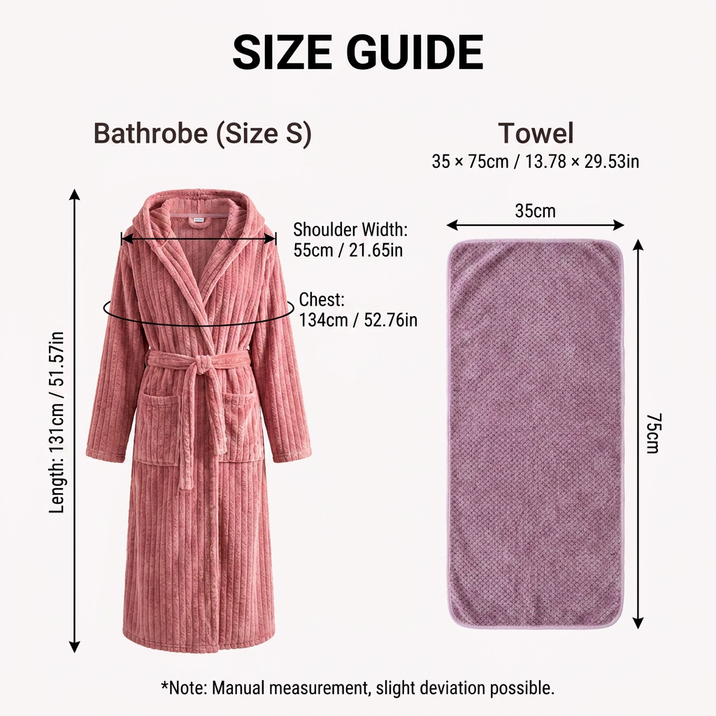 Women's Coral Fleece Hooded Bathrobe (S size) Set with 2 Pineapple Grid Towels - Ultra Soft Absorbent Loungewear for Home Spa and Post Shower Comfort