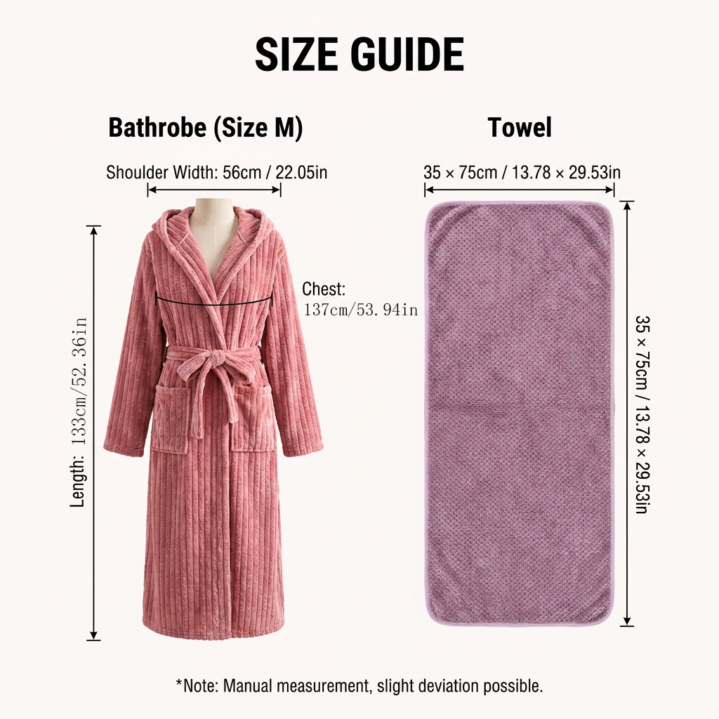 Women's Coral Fleece Hooded Bathrobe (M size) Set with 2 Pineapple Grid Towels - Ultra Soft Absorbent Loungewear for Home Spa and Post Shower Comfort