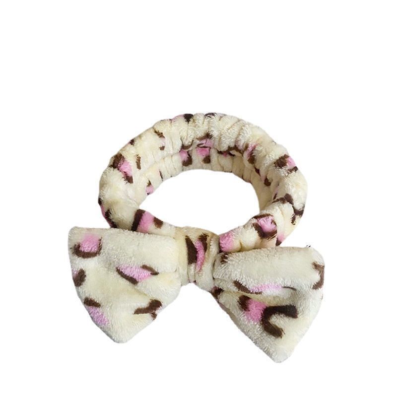 Coral Fleece Leopard Trim Bathrobe Set Bow Headband Included- Pink Hooded Plush Dressing Gown with Belt Ultra Soft Cozy Loungewear Spa Home Wear Gift Ready