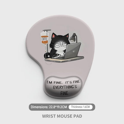 Ergonomic Gel Wrist Support Mouse Pad Cat goes to work pattern  Soft Silicone Wrist Rest Desk Accessory for Office Home Gaming Comfortable Non Slip Ergonomic Computer Use
