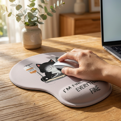 Ergonomic Gel Wrist Support Mouse Pad Cat goes to work pattern  Soft Silicone Wrist Rest Desk Accessory for Office Home Gaming Comfortable Non Slip Ergonomic Computer Use