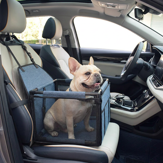 Blue Easy Install Dog Car Seat - Dark Blue Waterproof Foldable Dog & Cat Booster Seat with Breathable Mesh, Safety Strap & Reinforced Frame for Travel, Anti-Slip Portable Pet Car Bed