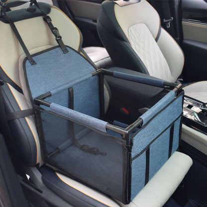 Blue Easy Install Dog Car Seat - Dark Blue Waterproof Foldable Dog & Cat Booster Seat with Breathable Mesh, Safety Strap & Reinforced Frame for Travel, Anti-Slip Portable Pet Car Bed