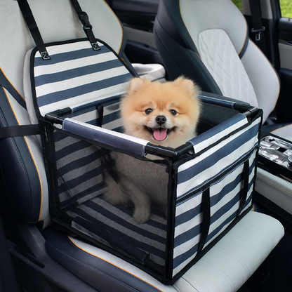 Pet Car Seat for Dogs and Cats Waterproof Mesh Booster Seat Carrier Bag - Striped Car Travel Pet Bed with Safety Strap Anti Slip Portable Pet Travel Carrier for Small Pets
