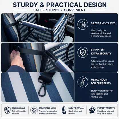 Pet Car Seat for Dogs and Cats Waterproof Mesh Booster Seat Carrier Bag - Striped Car Travel Pet Bed with Safety Strap Anti Slip Portable Pet Travel Carrier for Small Pets