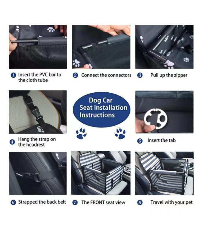 Pet Car Seat for Dogs and Cats Waterproof Mesh Booster Seat Carrier Bag - Striped Car Travel Pet Bed with Safety Strap Anti Slip Portable Pet Travel Carrier for Small Pets