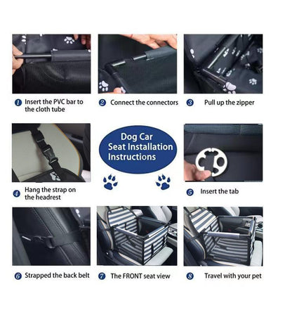 Pet Car Seat for Dogs and Cats Waterproof Mesh Booster Seat Carrier Bag - Striped Car Travel Pet Bed with Safety Strap Anti Slip Portable Pet Travel Carrier for Small Pets