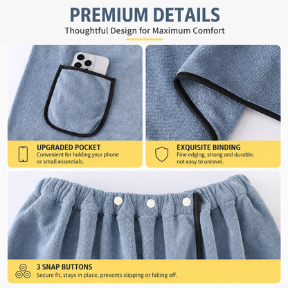 Light blue men's bath towel and gray towel set, made of coral fleece, quick-drying and absorbent. The towels have adjustable snap buttons, are soft and comfortable, and suitable for bathrooms, gyms, saunas, home spas, and other occasions