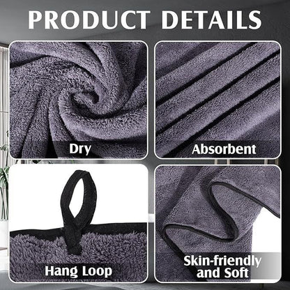 Light blue men's bath towel and gray towel set, made of coral fleece, quick-drying and absorbent. The towels have adjustable snap buttons, are soft and comfortable, and suitable for bathrooms, gyms, saunas, home spas, and other occasions