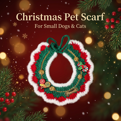 Christmas Pet Collarï¼ˆWhite frayed edgesï¼‰ Knitted Festive Dog Cat Collar Red Green Adjustable Soft Lightweight Holiday Pet Accessories for Small Dogs and Cats  Party Wear