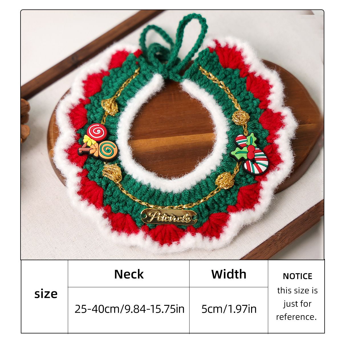 Christmas Pet Collarï¼ˆWhite frayed edgesï¼‰ Knitted Festive Dog Cat Collar Red Green Adjustable Soft Lightweight Holiday Pet Accessories for Small Dogs and Cats  Party Wear
