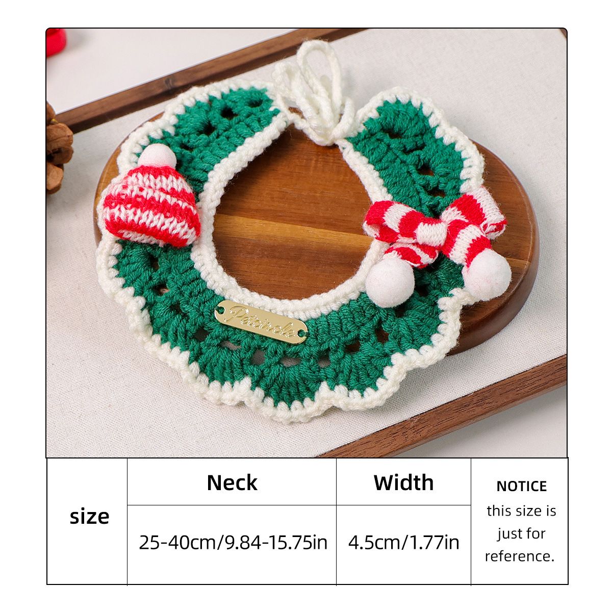 Christmas Pet Collarï¼ˆGreen scarf and hatï¼‰ Knitted Festive Dog Cat Collar Red Green Adjustable Soft Lightweight Holiday Pet Accessories for Small Dogs and Cats  Party Wear