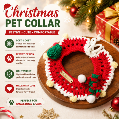 Christmas Pet Collarï¼ˆRed scarf and hatï¼‰ Knitted Festive Dog Cat Collar Red Green Adjustable Soft Lightweight Holiday Pet Accessories for Small Dogs and Cats  Party Wear