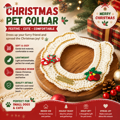 Christmas Pet Collarï¼ˆCane and pine coneï¼‰ Knitted Festive Dog Cat Collar Red Green Adjustable Soft Lightweight Holiday Pet Accessories for Small Dogs and Cats  Party Wear