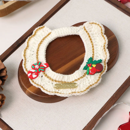 Christmas Pet Collarï¼ˆCane and pine coneï¼‰ Knitted Festive Dog Cat Collar Red Green Adjustable Soft Lightweight Holiday Pet Accessories for Small Dogs and Cats  Party Wear