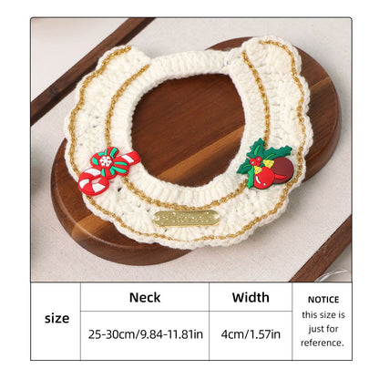 Christmas Pet Collarï¼ˆCane and pine coneï¼‰ Knitted Festive Dog Cat Collar Red Green Adjustable Soft Lightweight Holiday Pet Accessories for Small Dogs and Cats  Party Wear