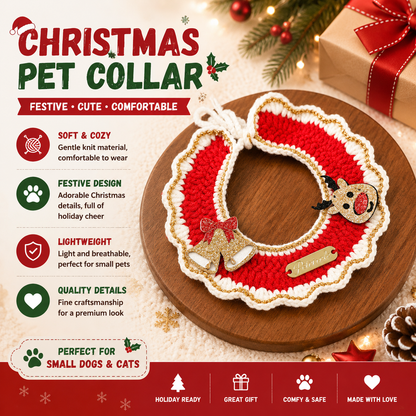 Christmas Pet Collarï¼ˆBell-shaped deerï¼‰ Knitted Festive Dog Cat Collar Red Green Adjustable Soft Lightweight Holiday Pet Accessories for Small Dogs and Cats  Party Wear
