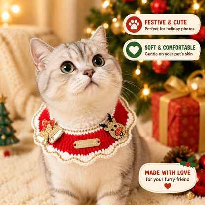 Christmas Pet Collarï¼ˆBell-shaped deerï¼‰ Knitted Festive Dog Cat Collar Red Green Adjustable Soft Lightweight Holiday Pet Accessories for Small Dogs and Cats  Party Wear