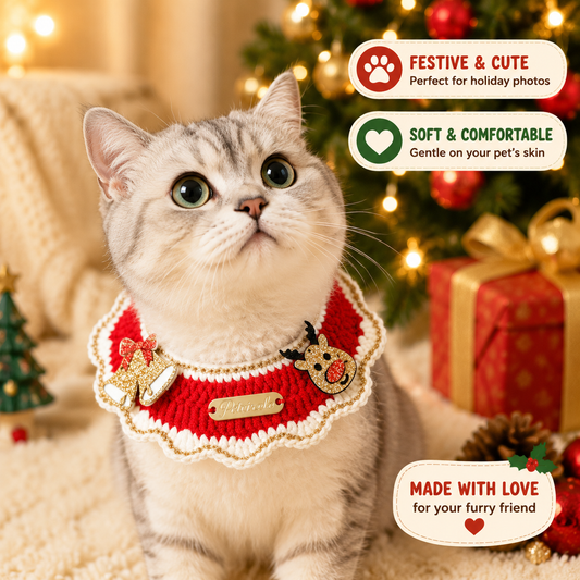 Christmas Pet Collarï¼ˆBell-shaped deerï¼‰ Knitted Festive Dog Cat Collar Red Green Adjustable Soft Lightweight Holiday Pet Accessories for Small Dogs and Cats  Party Wear