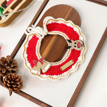 Christmas Pet Collarï¼ˆBell-shaped deerï¼‰ Knitted Festive Dog Cat Collar Red Green Adjustable Soft Lightweight Holiday Pet Accessories for Small Dogs and Cats  Party Wear