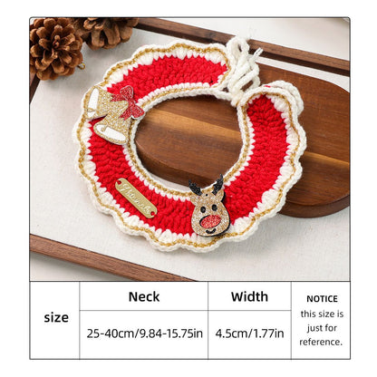 Christmas Pet Collarï¼ˆBell-shaped deerï¼‰ Knitted Festive Dog Cat Collar Red Green Adjustable Soft Lightweight Holiday Pet Accessories for Small Dogs and Cats  Party Wear