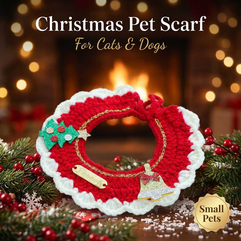 Christmas Pet Collarï¼ˆTree bellï¼‰ Knitted Festive Dog Cat Collar Red Green Adjustable Soft Lightweight Holiday Pet Accessories for Small Dogs and Cats  Party Wear