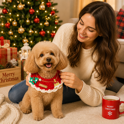 Christmas Pet Collarï¼ˆTree bellï¼‰ Knitted Festive Dog Cat Collar Red Green Adjustable Soft Lightweight Holiday Pet Accessories for Small Dogs and Cats  Party Wear