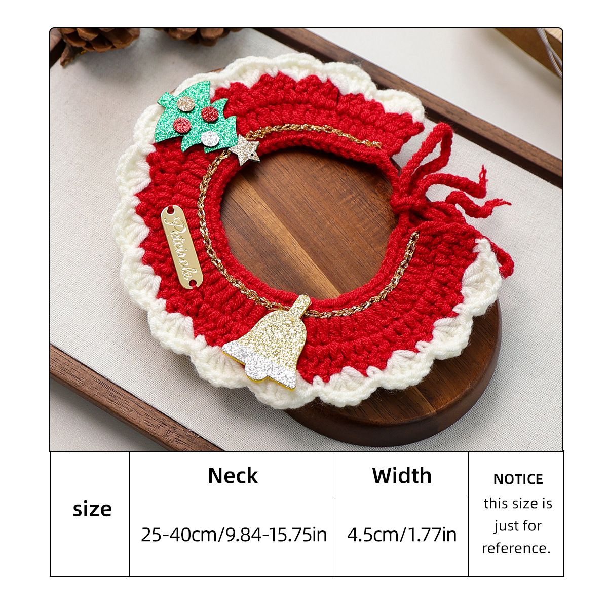 Christmas Pet Collarï¼ˆTree bellï¼‰ Knitted Festive Dog Cat Collar Red Green Adjustable Soft Lightweight Holiday Pet Accessories for Small Dogs and Cats  Party Wear